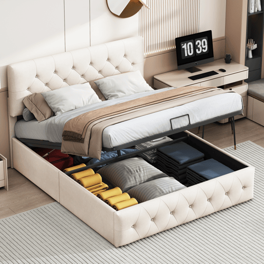 Cama 160x200cm, cama de casal hidráulica, cama funcional com cabeceira ajustável, veludo, adequada para adultos e adolescentes Cama 160x200cm, cama de casal hidráulica, cama funcional com cabeceira ajustável, veludo, adequada para adultos e adolescentes