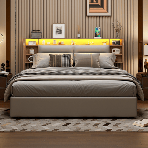 Cama moderna com espaço de armazenamento Cama moderna com espaço de armazenamento