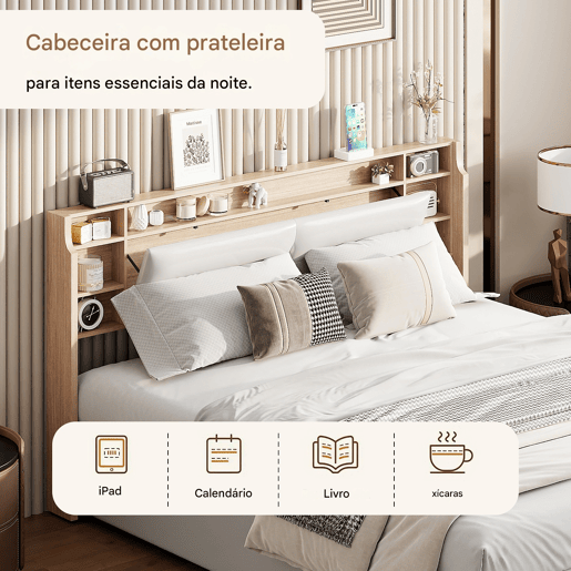 Cama moderna com espaço de armazenamento Cama moderna com espaço de armazenamento