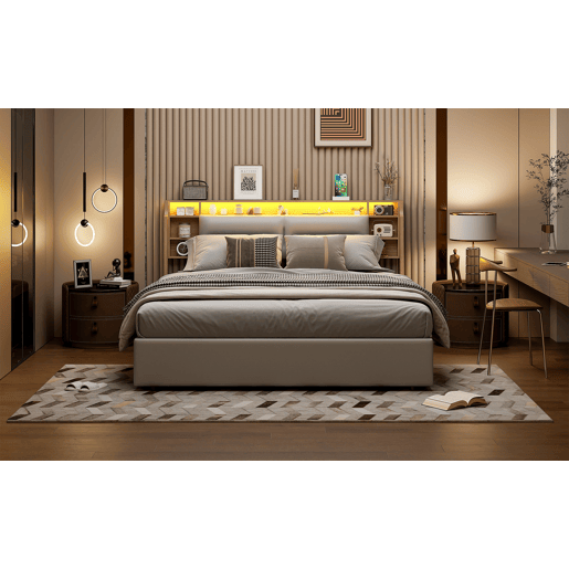 Cama moderna com espaço de armazenamento Cama moderna com espaço de armazenamento