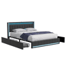 Cama 180x200 cm com USB & Type-C | Cama de Casal com Estrado de Ripas e 4 Gavetas | Cama Juvenil com LED | Cama Funcional de Arrumação em Linho, Cinzento