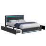 Cama 140x200 cm com USB & Type-C | Cama de Casal com Estrado de Ripas e 4 Gavetas | Cama Juvenil com LED | Cama Funcional de Arrumação em Linho, Cinzento