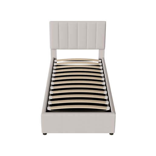 Cama 90x200cm, cama hidráulica, canapé, lino, beige Cama 90x200cm, cama hidráulica, canapé, lino, beige