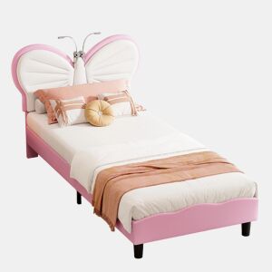 Cama de 90x200 cm, com altura ajustável, cabeceira borboleta com luz de leitura LED, estofamento em veludo, adequada para colchões de 10-15 cm, fácil de montar.