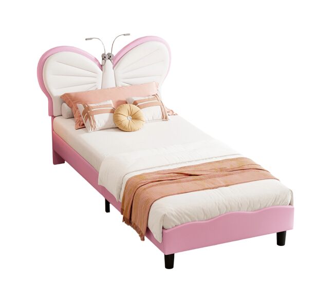 Cama de 90x200 cm, regulable en altura, cabecero mariposa con lámpara de lectura led, tapizado de terciopelo, apto para colchones de 10 a 15 cm, fácil