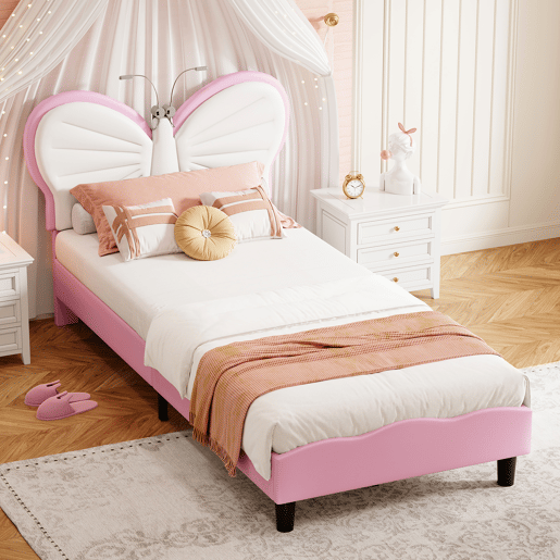 Cama de 90x200 cm, com altura ajustável, cabeceira borboleta com luz de leitura LED, estofamento em veludo, adequada para colchões de 10-15 cm, fácil de montar.