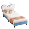 Cama de 90x200 cm, altura ajustável, cabeceira borboleta com luz de leitura LED, estofamento de veludo, adequada para colchões de 10 a 15 cm, fácil de montar.
