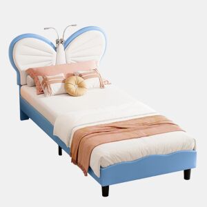 Cama de 90x200 cm, altura ajustável, cabeceira borboleta com luz de leitura LED, estofamento de veludo, adequada para colchões de 10 a 15 cm, fácil de montar.