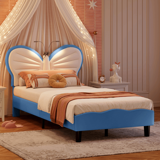 Cama de 90x200 cm, altura ajustável, cabeceira borboleta com luz de leitura LED, estofamento de veludo, adequada para colchões de 10 a 15 cm, fácil de montar. Cama de 90x200 cm, altura ajustável, cabeceira borboleta com luz de leitura LED, estofamento de veludo, adequada para colchões de 10 a 15 cm, fácil de montar.
