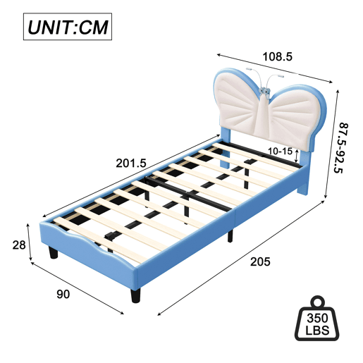 Cama de 90x200 cm, altura ajustável, cabeceira borboleta com luz de leitura LED, estofamento de veludo, adequada para colchões de 10 a 15 cm, fácil de montar. Cama de 90x200 cm, altura ajustável, cabeceira borboleta com luz de leitura LED, estofamento de veludo, adequada para colchões de 10 a 15 cm, fácil de montar.