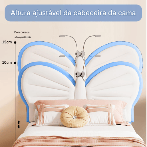 Cama de 90x200 cm, altura ajustável, cabeceira borboleta com luz de leitura LED, estofamento de veludo, adequada para colchões de 10 a 15 cm, fácil de montar. Cama de 90x200 cm, altura ajustável, cabeceira borboleta com luz de leitura LED, estofamento de veludo, adequada para colchões de 10 a 15 cm, fácil de montar.