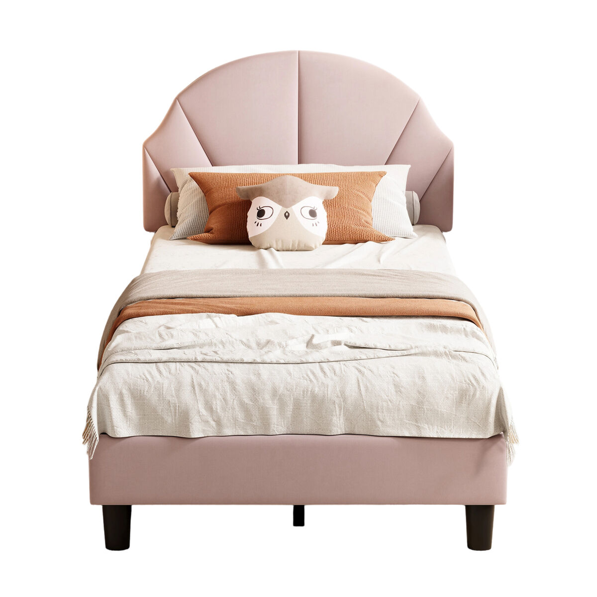 Cama 90x200 cm con cabecero regulable en altura, cama individual de terciopelo con respaldo y cabecero tapizados, fácil montaje