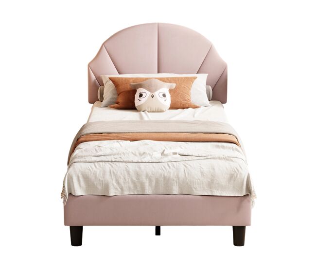 Cama 90x200 cm con cabecero regulable en altura, cama individual de terciopelo con respaldo y cabecero tapizados, fácil montaje