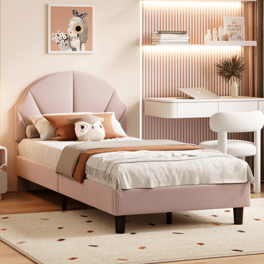 Cama de 90x200 cm com cabeceira regulável em altura, cama de solteiro em veludo com encosto e cabeceira estofados, fácil montagem Cama de 90x200 cm com cabeceira regulável em altura, cama de solteiro em veludo com encosto e cabeceira estofados, fácil montagem