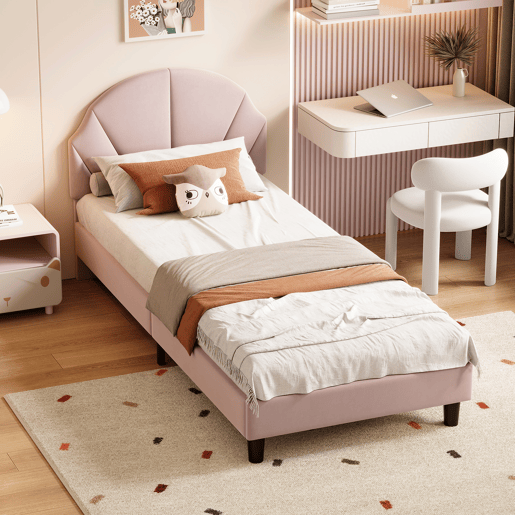 Cama de 90x200 cm com cabeceira regulável em altura, cama de solteiro em veludo com encosto e cabeceira estofados, fácil montagem Cama de 90x200 cm com cabeceira regulável em altura, cama de solteiro em veludo com encosto e cabeceira estofados, fácil montagem