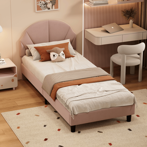 Cama de 90x200 cm com cabeceira regulável em altura, cama de solteiro em veludo com encosto e cabeceira estofados, fácil montagem Cama de 90x200 cm com cabeceira regulável em altura, cama de solteiro em veludo com encosto e cabeceira estofados, fácil montagem