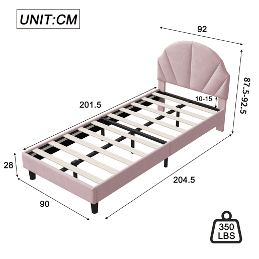 Cama de 90x200 cm com cabeceira regulável em altura, cama de solteiro em veludo com encosto e cabeceira estofados, fácil montagem Cama de 90x200 cm com cabeceira regulável em altura, cama de solteiro em veludo com encosto e cabeceira estofados, fácil montagem