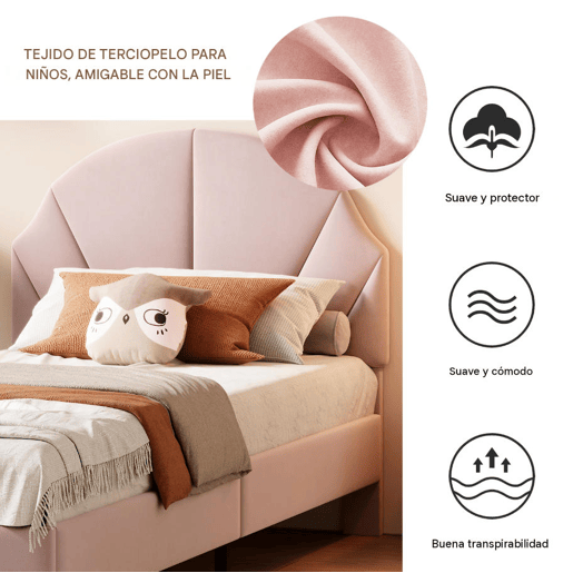 Cama de 90x200 cm com cabeceira regulável em altura, cama de solteiro em veludo com encosto e cabeceira estofados, fácil montagem Cama de 90x200 cm com cabeceira regulável em altura, cama de solteiro em veludo com encosto e cabeceira estofados, fácil montagem
