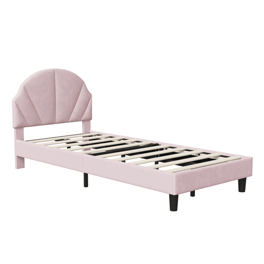 Cama de 90x200 cm com cabeceira regulável em altura, cama de solteiro em veludo com encosto e cabeceira estofados, fácil montagem Cama de 90x200 cm com cabeceira regulável em altura, cama de solteiro em veludo com encosto e cabeceira estofados, fácil montagem