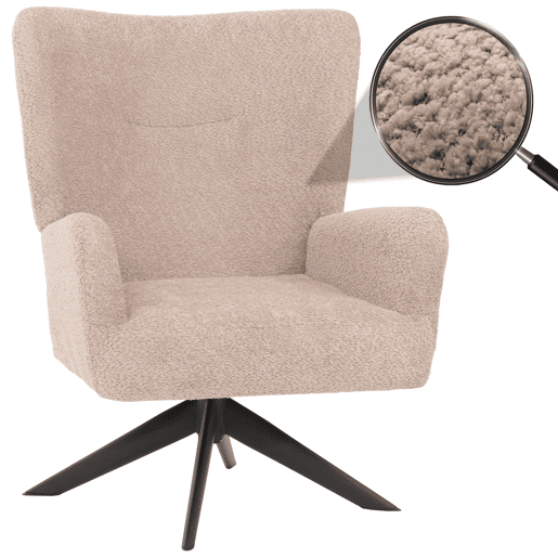 Poltrona de descanso cadeira de coquetel estofada reclinável giratória tecido chenille taupe e metal 04_0006378