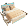 Cama de Casal 180x200 cm com Cabeceira LED e Porta USB | Estrutura de Ripas em Madeira | 4 Gavetas de Arrumação | Cama Estofada Bege com Função de Armazenamento