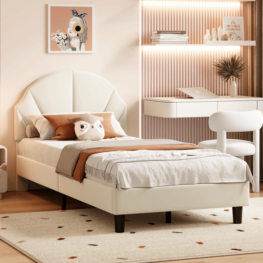 Cama de 90x200 cm com cabeceira regulável em altura, cama de solteiro em veludo com encosto e cabeceira estofados, fácil montagem Cama de 90x200 cm com cabeceira regulável em altura, cama de solteiro em veludo com encosto e cabeceira estofados, fácil montagem