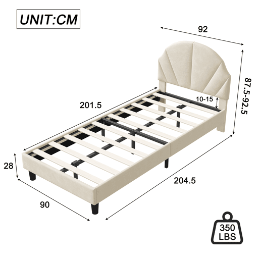 Cama de 90x200 cm com cabeceira regulável em altura, cama de solteiro em veludo com encosto e cabeceira estofados, fácil montagem Cama de 90x200 cm com cabeceira regulável em altura, cama de solteiro em veludo com encosto e cabeceira estofados, fácil montagem