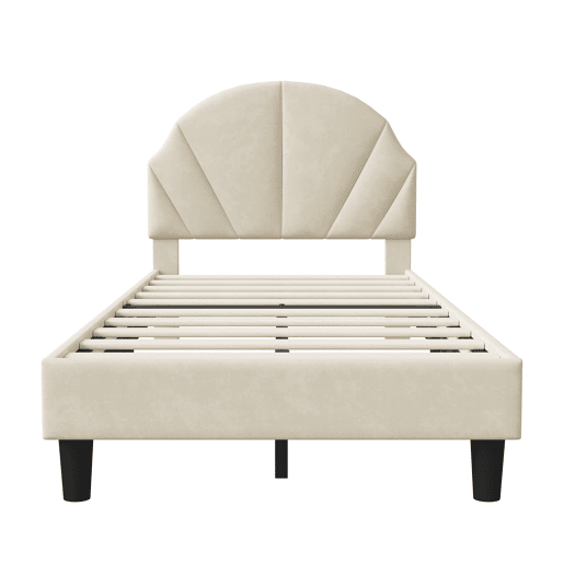 Cama de 90x200 cm com cabeceira regulável em altura, cama de solteiro em veludo com encosto e cabeceira estofados, fácil montagem Cama de 90x200 cm com cabeceira regulável em altura, cama de solteiro em veludo com encosto e cabeceira estofados, fácil montagem