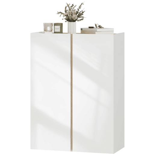 Sapateira de 6 níveis com 2 portas em branco brilhante com fecho suave e prateleiras ajustáveis 70x33,5x95 cm branca Sapateira de 6 níveis com 2 portas em branco brilhante com fecho suave e prateleiras ajustáveis 70x33,5x95 cm branca