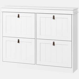 Sapateira estreita com 4 portas de abrir e prateleiras ajustáveis para 20 pares de sapatos com mecanismo anti-tombamento 105x24x82,5 cm