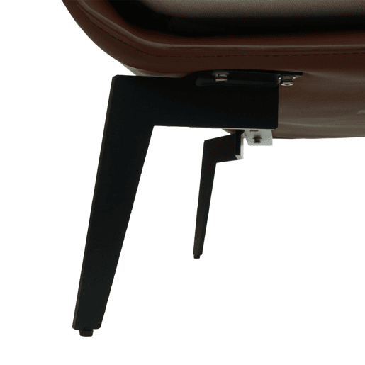 Poltronacadeira de bar com assento e encosto estofados em PVC marrom escuro e tecido creme com detalhes em metal preto 04_0006840
