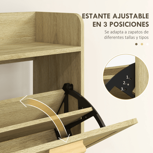 Sapateira estilo boêmio com 2 gavetas basculantes e 1 prateleira aberta para 12 pares de sapatos, 80x24,5x110 cm, carvalho Sapateira estilo boêmio com 2 gavetas basculantes e 1 prateleira aberta para 12 pares de sapatos, 80x24,5x110 cm, carvalho