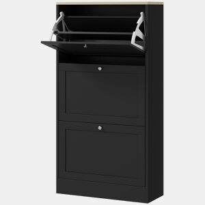 Sapateira moderna com 3 gavetas basculantes e prateleiras ajustáveis para 18 pares de sapatos, 60x23,5x115 cm, preta