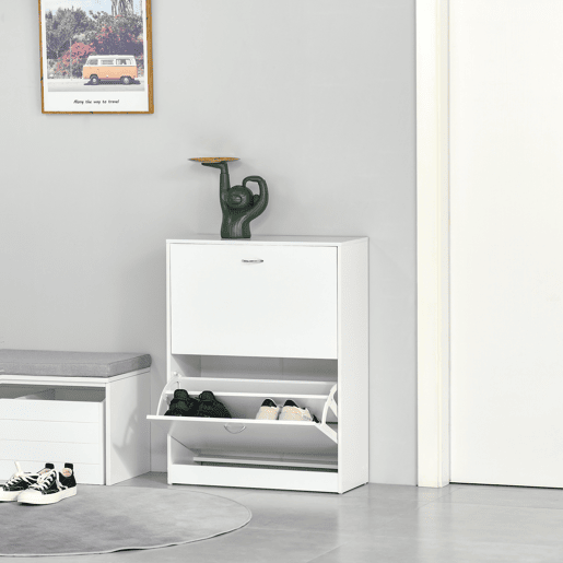 Sapateira moderna, armário estreito para sapatos deredor com 2 gavetas e prateleiras ajustáveis, 60x24x80 cm, branca Sapateira moderna, armário estreito para sapatos deredor com 2 gavetas e prateleiras ajustáveis, 60x24x80 cm, branca
