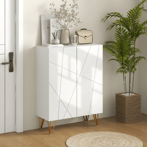 Sapateira com prateleiras ajustáveis e dobradiças com amortecimento para 15 a 20 pares de sapatos, 72 x 31,5 x 95 cm, branca