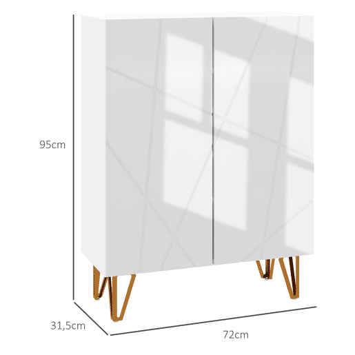 Sapateira com prateleiras ajustáveis e dobradiças com amortecimento para 15 a 20 pares de sapatos, 72 x 31,5 x 95 cm, branca