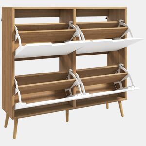 Sapateira com 4 gavetas basculantes e prateleiras ajustáveis, guarda-roupa para 16 pares de sapatos, 95x26x95 cm, natural