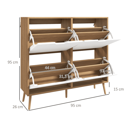 Sapateira com 4 gavetas basculantes e prateleiras ajustáveis, guarda-roupa para 16 pares de sapatos, 95x26x95 cm, natural Sapateira com 4 gavetas basculantes e prateleiras ajustáveis, guarda-roupa para 16 pares de sapatos, 95x26x95 cm, natural