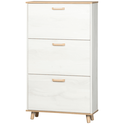 Sapateira moderna com 3 gavetas basculantes para 12 pares de sapatos para hall de entrada, 70x23,5x122 cm, branca Sapateira moderna com 3 gavetas basculantes para 12 pares de sapatos para hall de entrada, 70x23,5x122 cm, branca