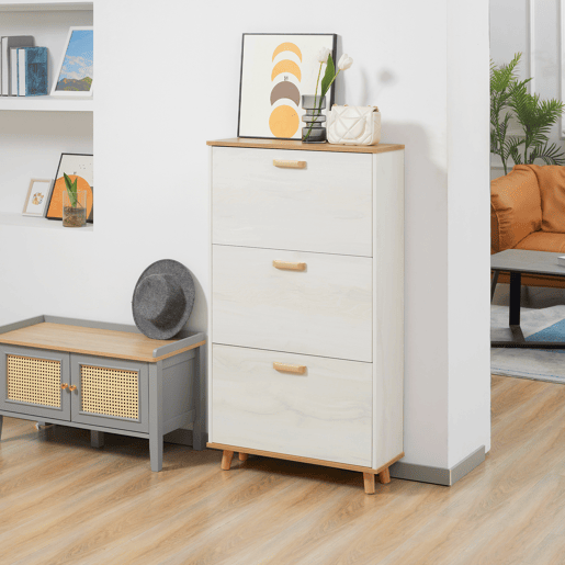 Sapateira moderna com 3 gavetas basculantes para 12 pares de sapatos para hall de entrada, 70x23,5x122 cm, branca Sapateira moderna com 3 gavetas basculantes para 12 pares de sapatos para hall de entrada, 70x23,5x122 cm, branca