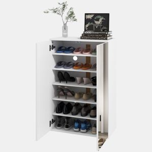 Sapateira com espelho para 18 pares de sapatos com 5 prateleiras ajustáveis para hall de entrada, 60x32x95 cm, branca