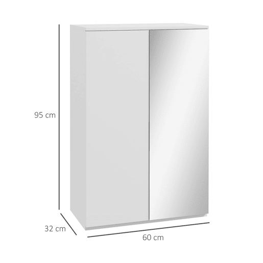 Sapateira com espelho para 18 pares de sapatos com 5 prateleiras ajustáveis para hall de entrada, 60x32x95 cm, branca Sapateira com espelho para 18 pares de sapatos com 5 prateleiras ajustáveis para hall de entrada, 60x32x95 cm, branca