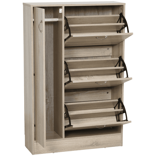 Armário para sapatos 2 em 1, com porta-guarda-chuvas, grande capacidade, 2 prateleiras ajustáveis, comporta 12 pares, 79x26x120 cm, madeira Armário para sapatos 2 em 1, com porta-guarda-chuvas, grande capacidade, 2 prateleiras ajustáveis, comporta 12 pares, 79x26x120 cm, madeira