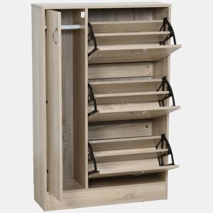 Armário para sapatos 2 em 1, com porta-guarda-chuvas, grande capacidade, 2 prateleiras ajustáveis, comporta 12 pares, 79x26x120 cm, madeira