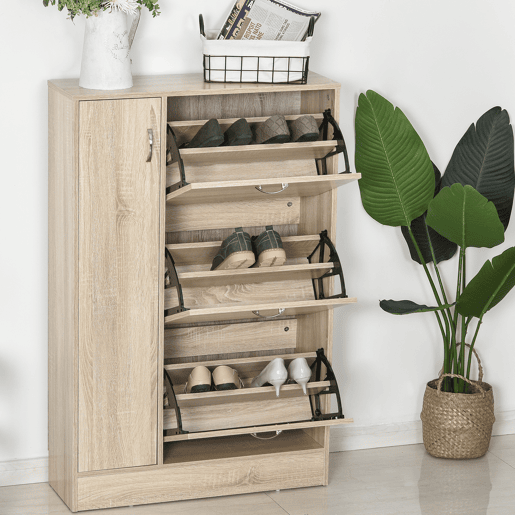 Armário para sapatos 2 em 1, com porta-guarda-chuvas, grande capacidade, 2 prateleiras ajustáveis, comporta 12 pares, 79x26x120 cm, madeira Armário para sapatos 2 em 1, com porta-guarda-chuvas, grande capacidade, 2 prateleiras ajustáveis, comporta 12 pares, 79x26x120 cm, madeira