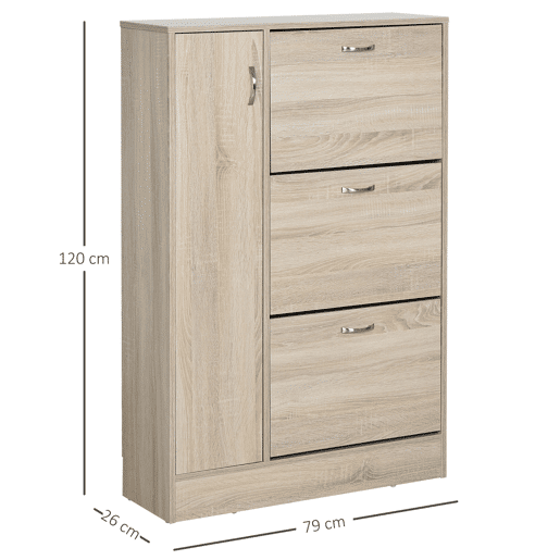 Armário para sapatos 2 em 1, com porta-guarda-chuvas, grande capacidade, 2 prateleiras ajustáveis, comporta 12 pares, 79x26x120 cm, madeira Armário para sapatos 2 em 1, com porta-guarda-chuvas, grande capacidade, 2 prateleiras ajustáveis, comporta 12 pares, 79x26x120 cm, madeira