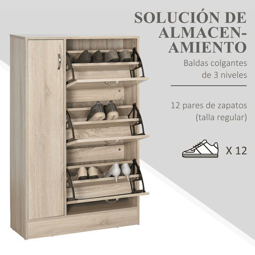 Armário para sapatos 2 em 1, com porta-guarda-chuvas, grande capacidade, 2 prateleiras ajustáveis, comporta 12 pares, 79x26x120 cm, madeira Armário para sapatos 2 em 1, com porta-guarda-chuvas, grande capacidade, 2 prateleiras ajustáveis, comporta 12 pares, 79x26x120 cm, madeira