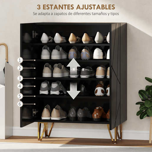 Sapateira de entrada com prateleiras ajustáveis, fechamento suave, para 15 a 20 pares de sapatos, 72 x 31,5 x 95 cm, preta Sapateira de entrada com prateleiras ajustáveis, fechamento suave, para 15 a 20 pares de sapatos, 72 x 31,5 x 95 cm, preta