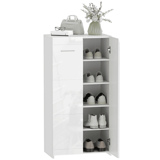 Sapateira moderna com prateleiras ajustáveis para 10 pares de sapatos, 55x36x108 cm, branco brilhante