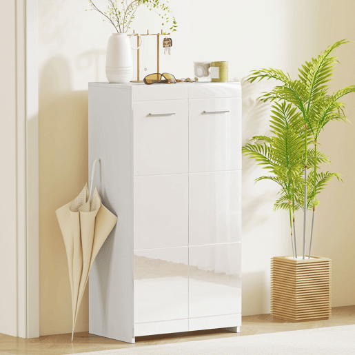 Sapateira moderna com prateleiras ajustáveis para 10 pares de sapatos, 55x36x108 cm, branco brilhante